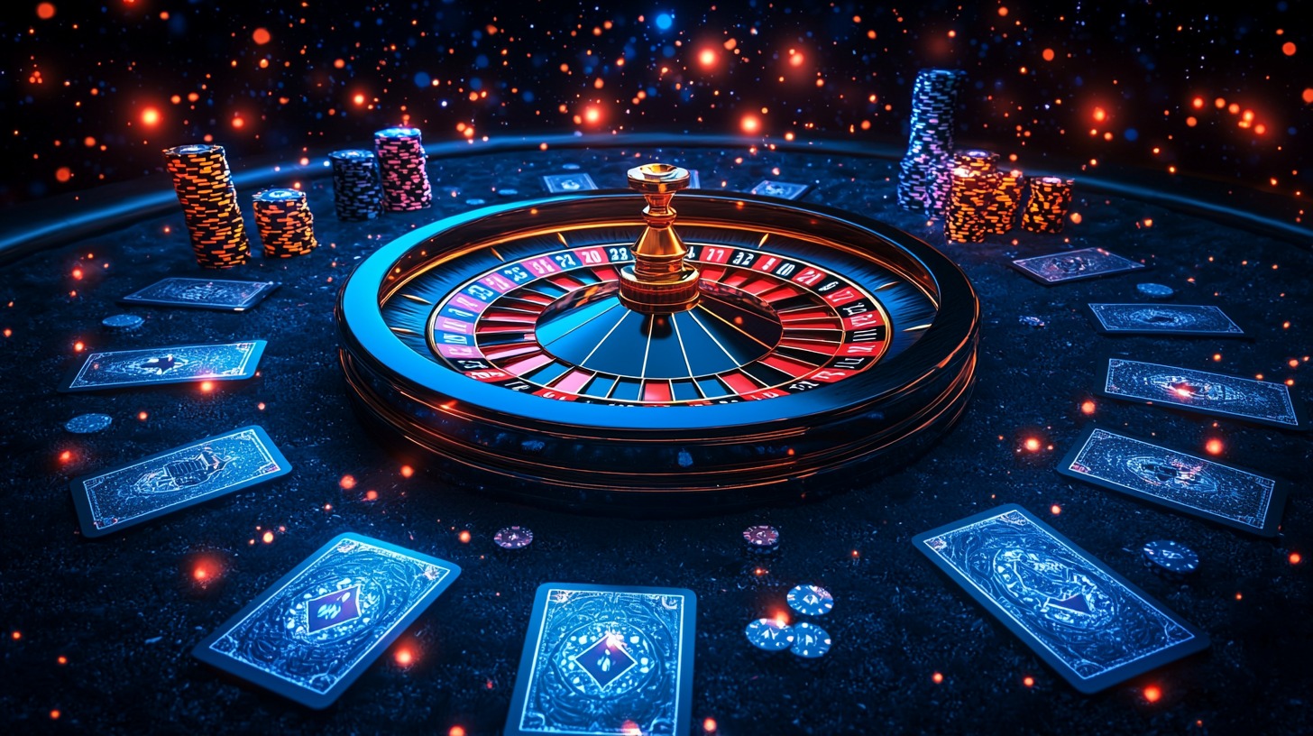 Roulette wheel and playing cards